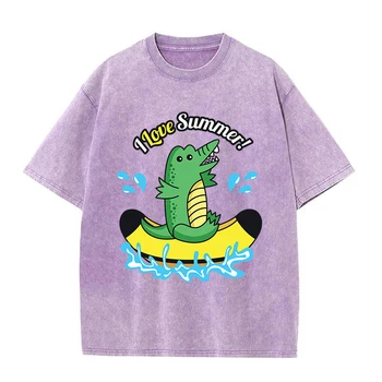 I Love Summer, Тениска Little Crocodile Takes A Boat, Мъжки Памучен тениски с деколте Лодка, Лятна Луксозна Марка Тениска, Дрехи Оверсайз, Тениска Harajuku
