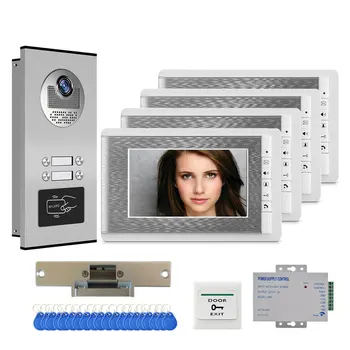 Многоквартирная система видеодомофон видео домофон RFID контрол на достъпа със 7-инчов LCD монитор + електрическа брава