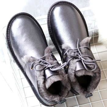 Модни Дамски Зимни обувки от естествена овча кожа, Ботильоны от 100% естествена Кожа, Топли, вълнени, зимни обувки На неподвижни гумена подметка