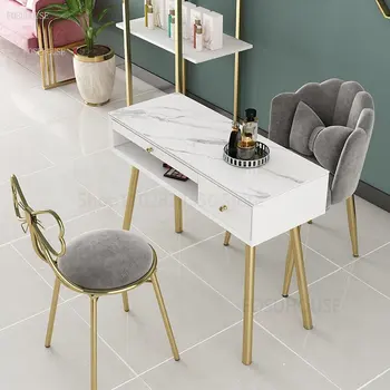 Скандинавските двойни маникюр маси, модерна салонная мебели, маникюр маса и комплект столове, боядисани в бял цвят, един професионален маникюр маси