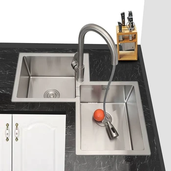 Модерни кухненски мивки от неръждаема стомана, домакински прибори за готвене, творчески голяма ъглова мивка със специална форма с двойно пазом