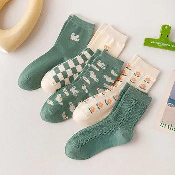 Модни нови чорапи на зелени цветове, дамски чорапи с анимационни принтом животни, сладък дамски чорапи в стил харадзюку, ретро Реколта, градинска облекла, памучни чорапи за екипажа