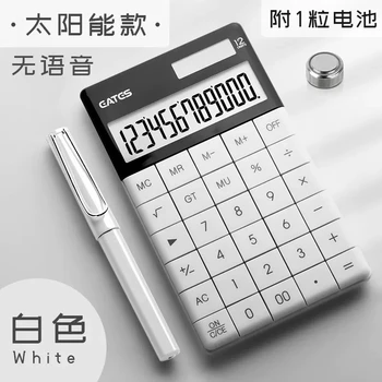 Настолен калкулатор с 12 числа, по-големи бутони, финансов инструмент за водене на счетоводство, батерия и слънчевата енергия с поставка за офис