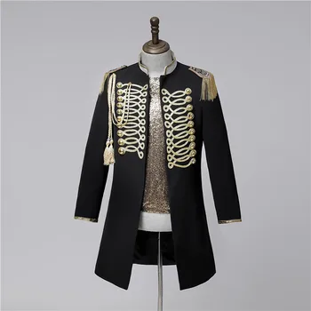 Винтажное палто-корт с пискюли, ежедневни яке със средна дължина, за мъже, с костюм певица от нощен клуб, концерт костюм в стил пънк