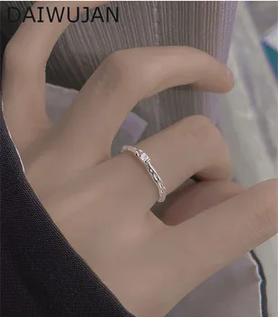 Нова корейска текстура, който отваря пръстен с грешен модел, сребърен геометрично пръстен с един цирконии за дамски партита, сватбени украси